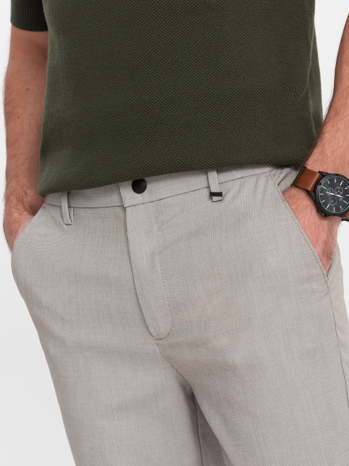 Ombre Men&#039;s REGULAR FIT chino pants with elastic waistband - gray-beige