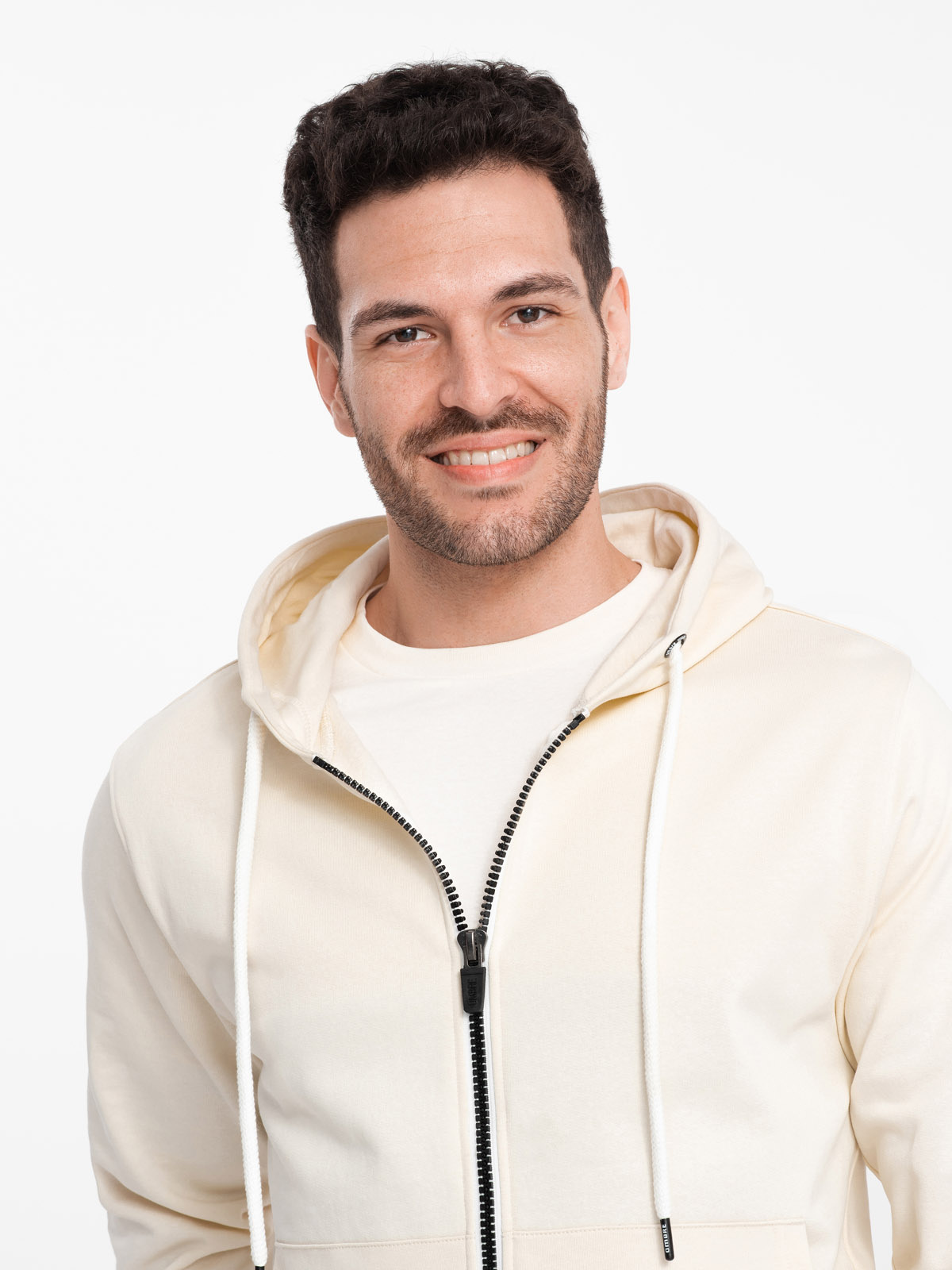 Ombre Men&#039;s BASIC unbuttoned hooded sweatshirt - cream
