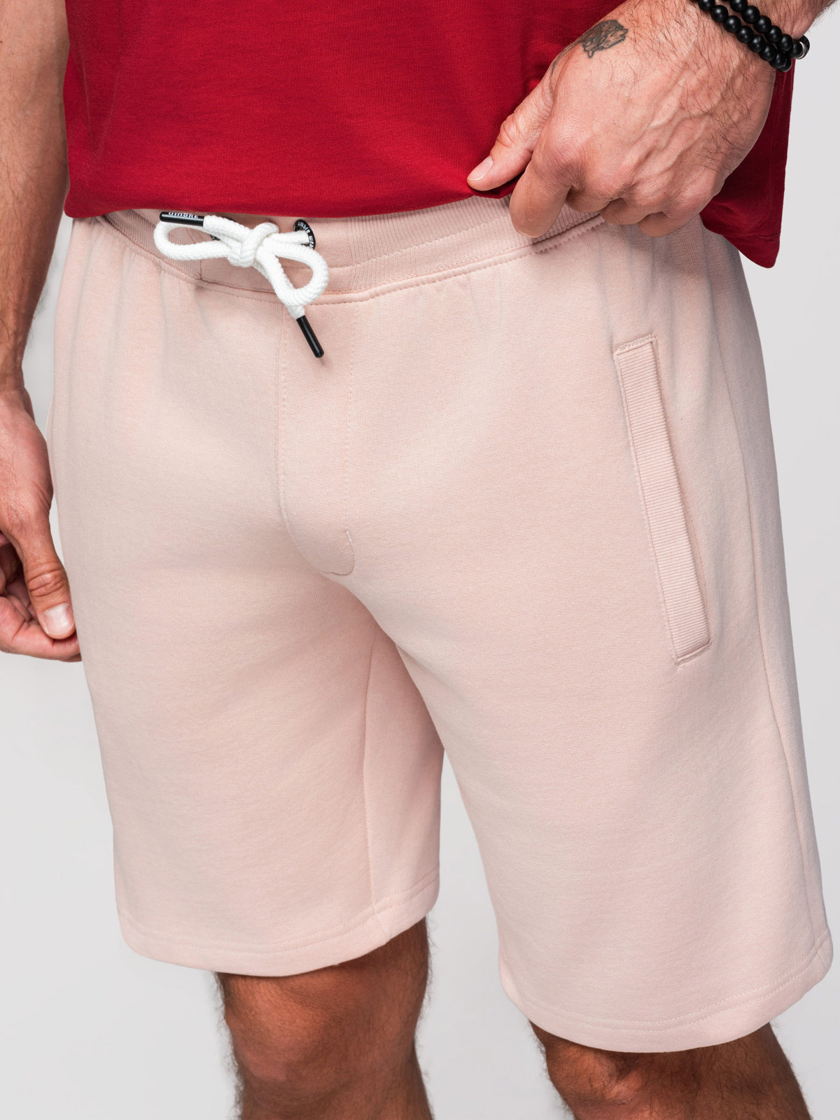 Ombre Men's knit shorts with drawstring and pockets - powder pink
