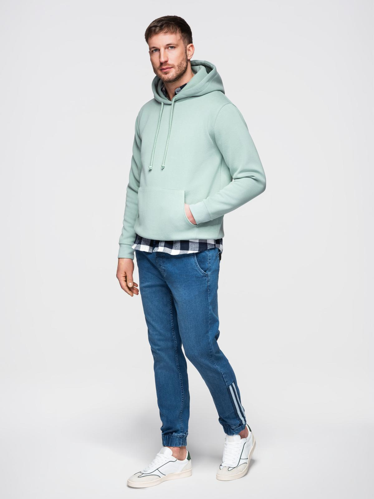 Ombre Men's denim joggers with piping - blue