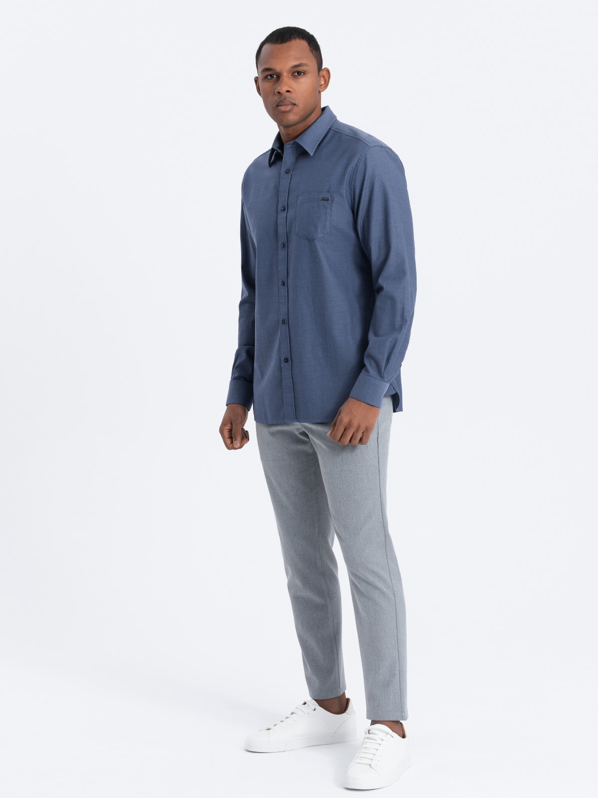 Ombre Men&#039;s cotton shirt with pocket REGULAR FIT - blue