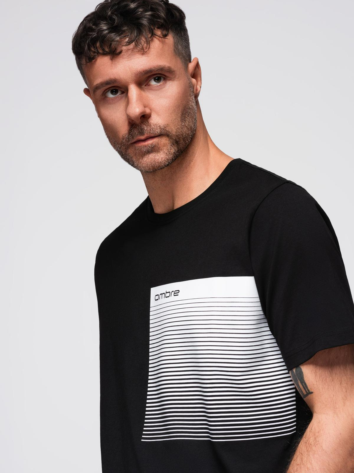 Ombre Men's cotton t-shirt with graphic print - black