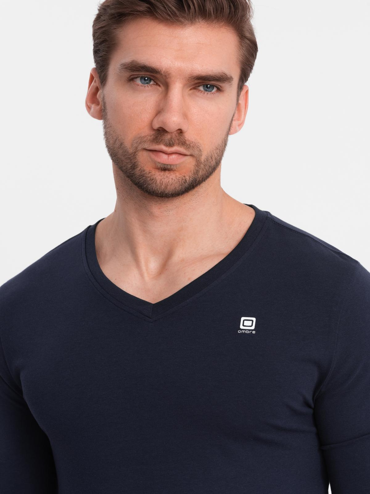 Ombre Set of men's SLIM FIT longsleeves with V neckline and logo 2-pack