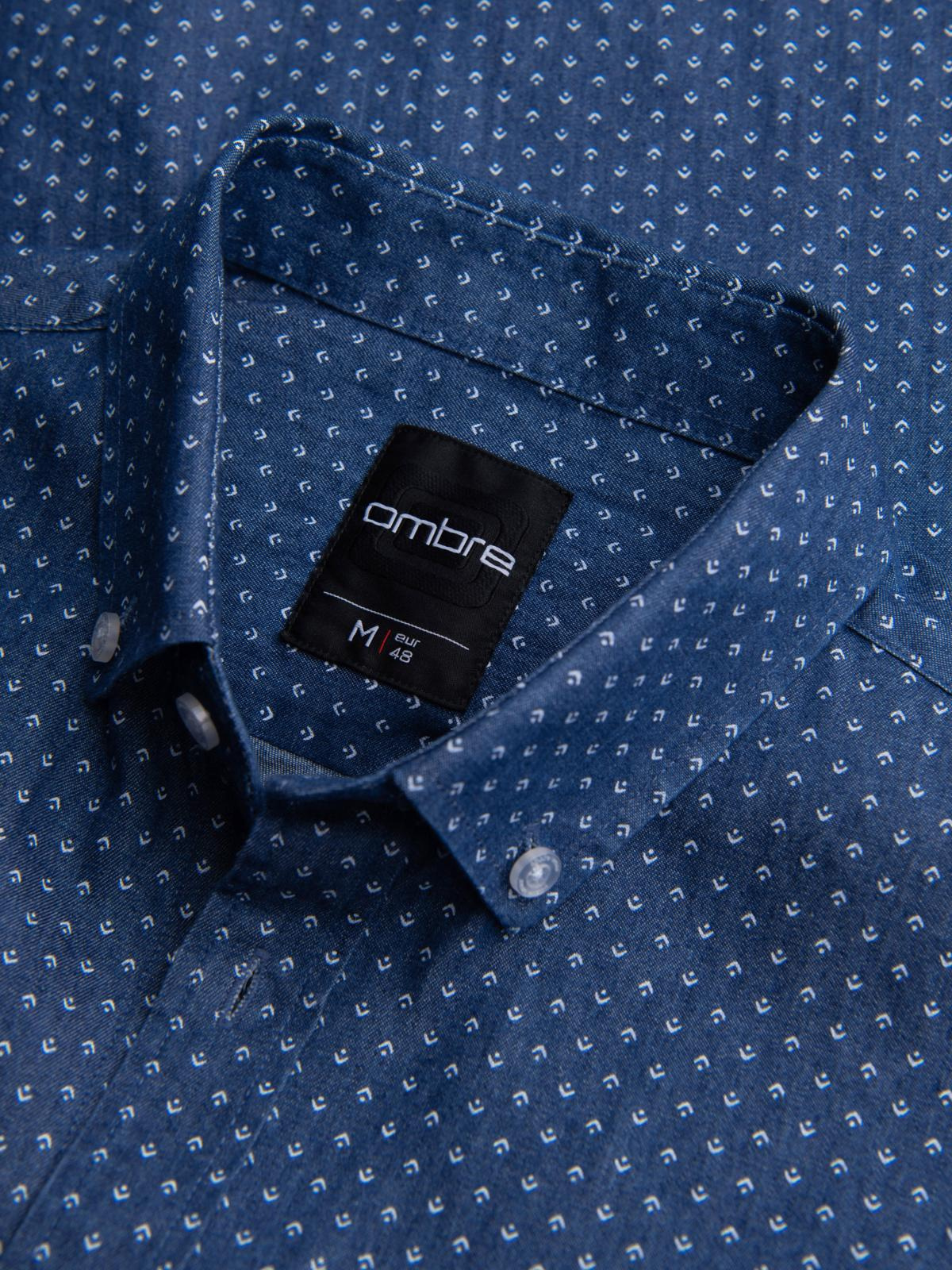 Ombre Men's patterned thin denim shirt with pocket - blue