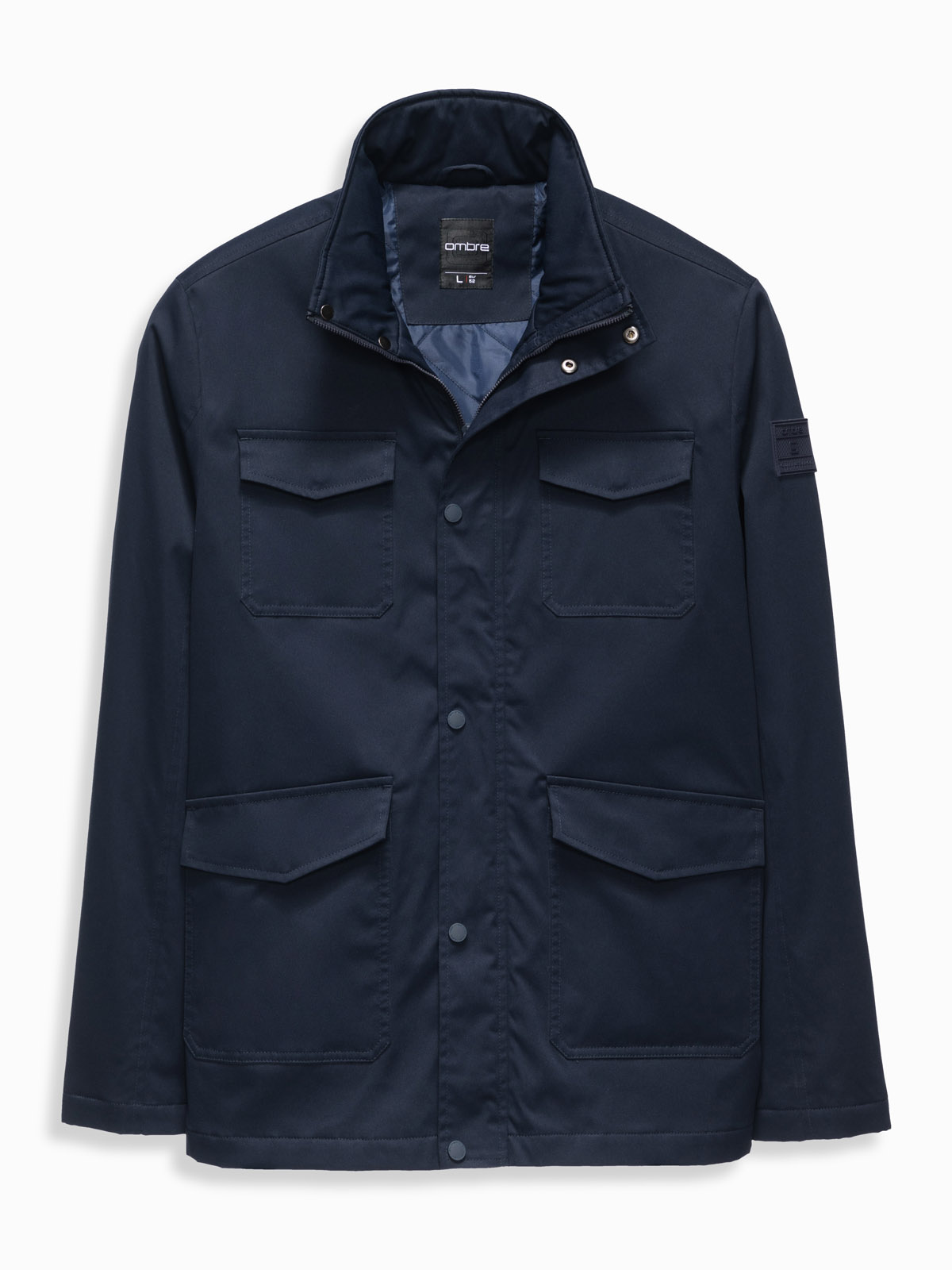 Ombre Men&#039;s lightweight jacket with high collar and pockets - navy blue