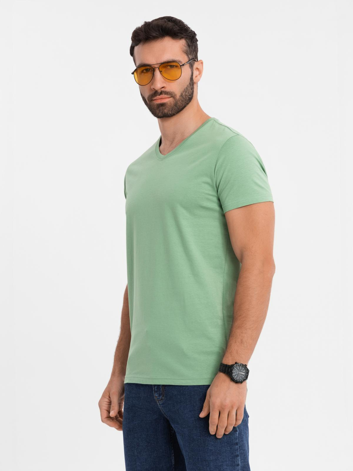 Ombre BASIC men's cotton classic tee with v-neck - green