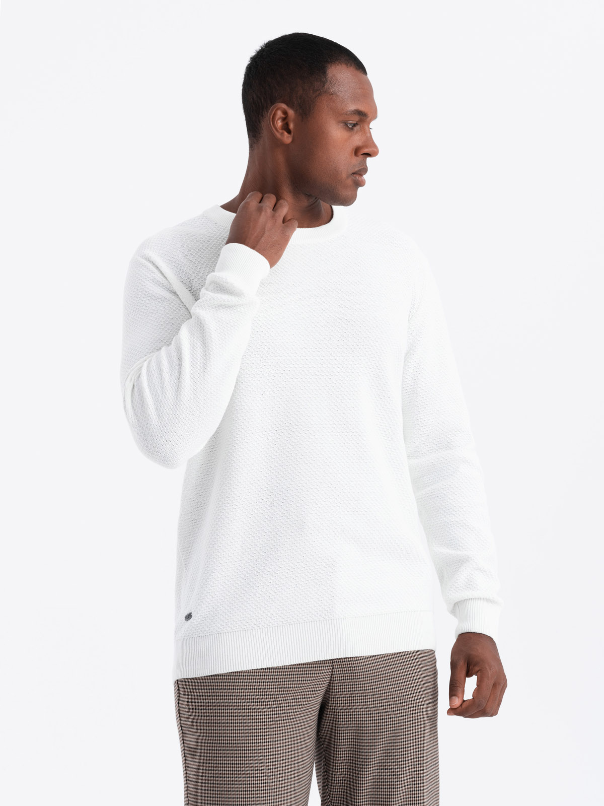 Ombre Men's RELAXED FIT Knit Sweater In Diamond Weave - Broken White