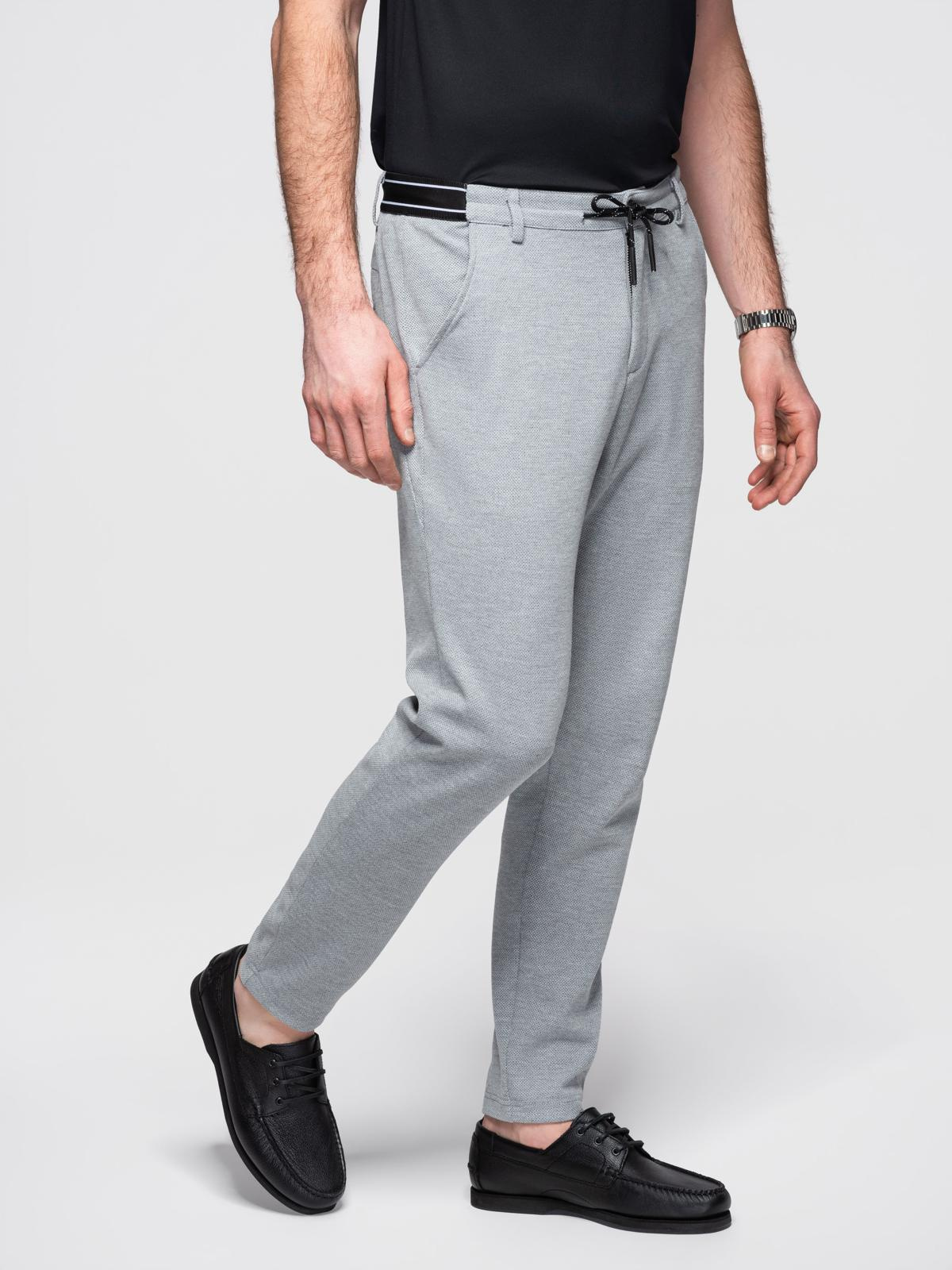 Ombre Men's knitted pants with elastic waistband - light grey