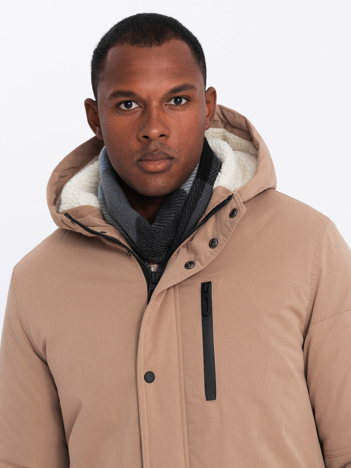 Ombre Men&#039;s long parka sherpa jacket - beige