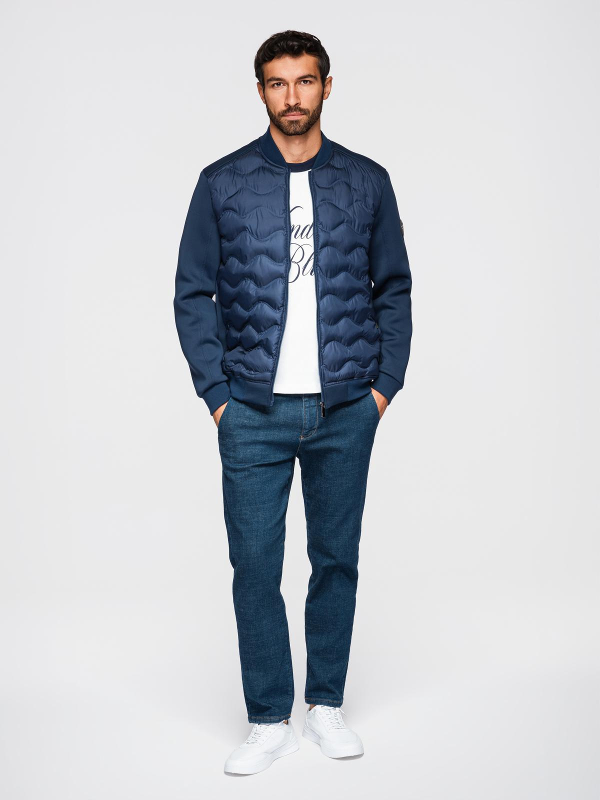 Ombre Men's quilted bomber jacket - navy blue