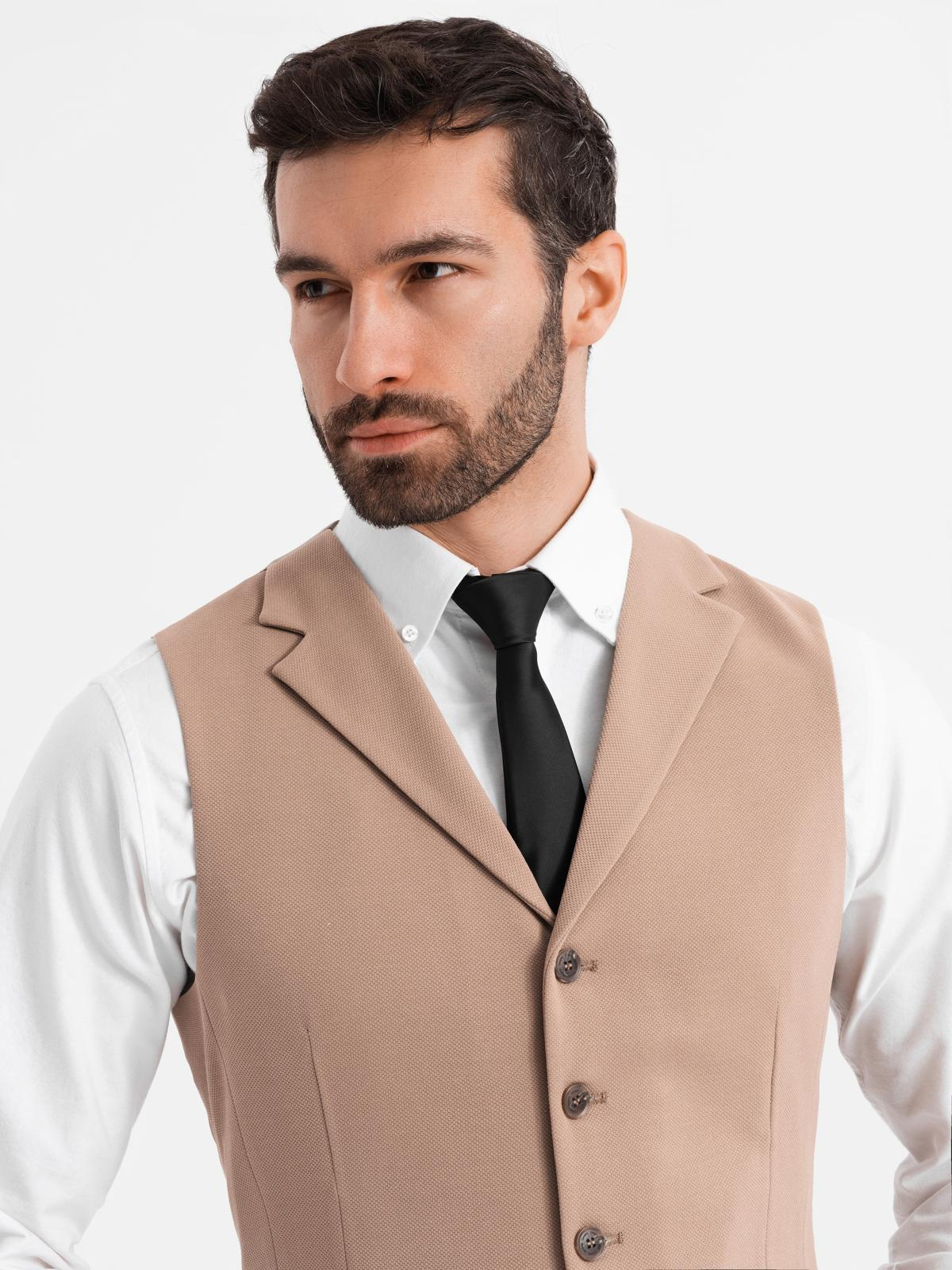 Ombre Fitted elegant men&#039;s vest with elastane and lapels - brown