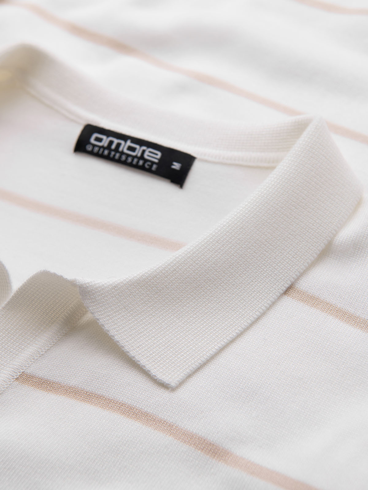 Ombre Men's horizontal striped viscose polo shirt - white and beige