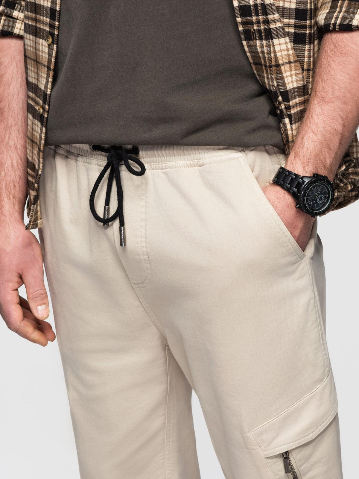 Ombre Men's knitted joggers with cargo pockets - cream