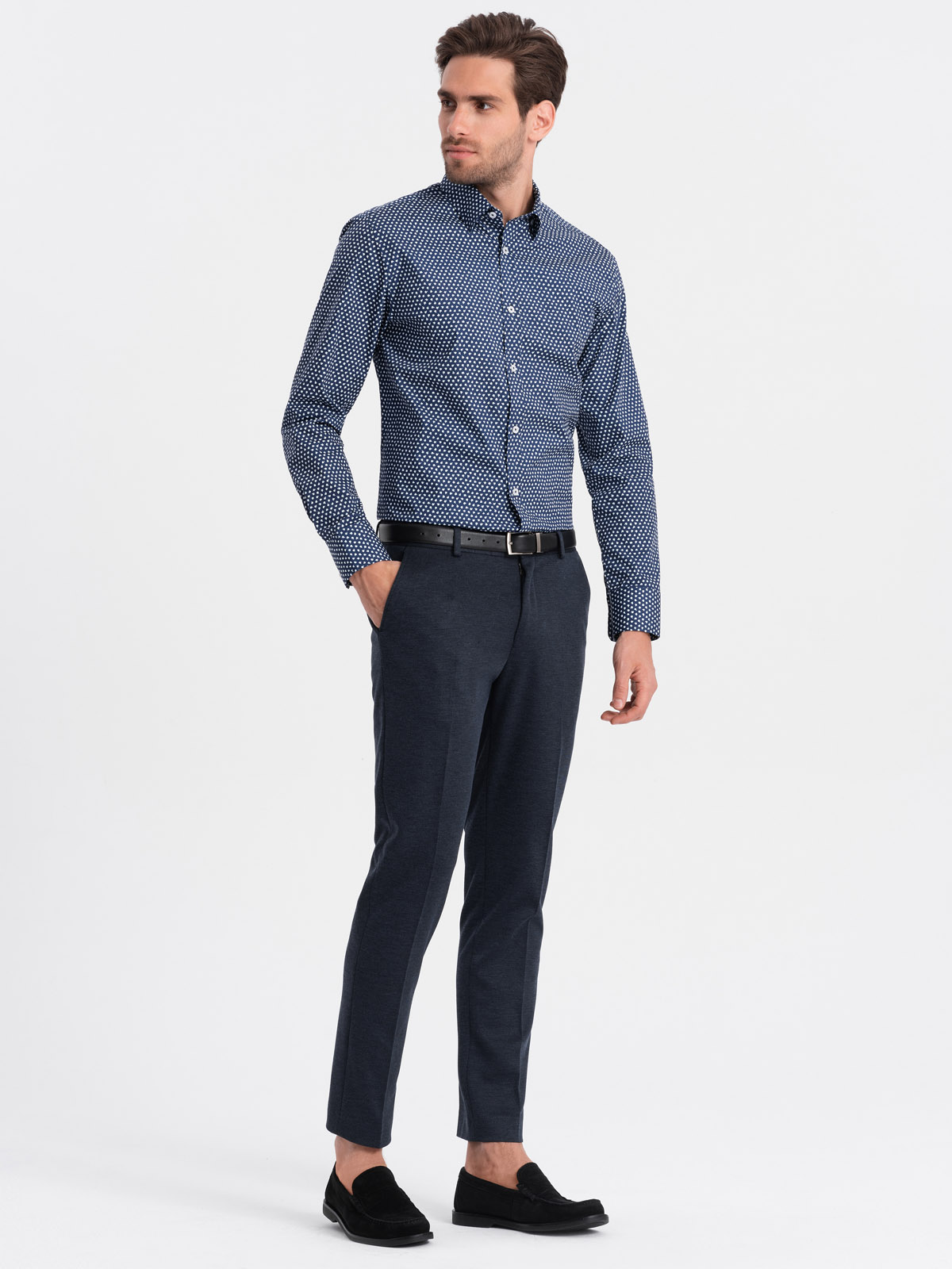 Ombre Men's Fine Pattern SLIM FIT Shirt - Navy Blue