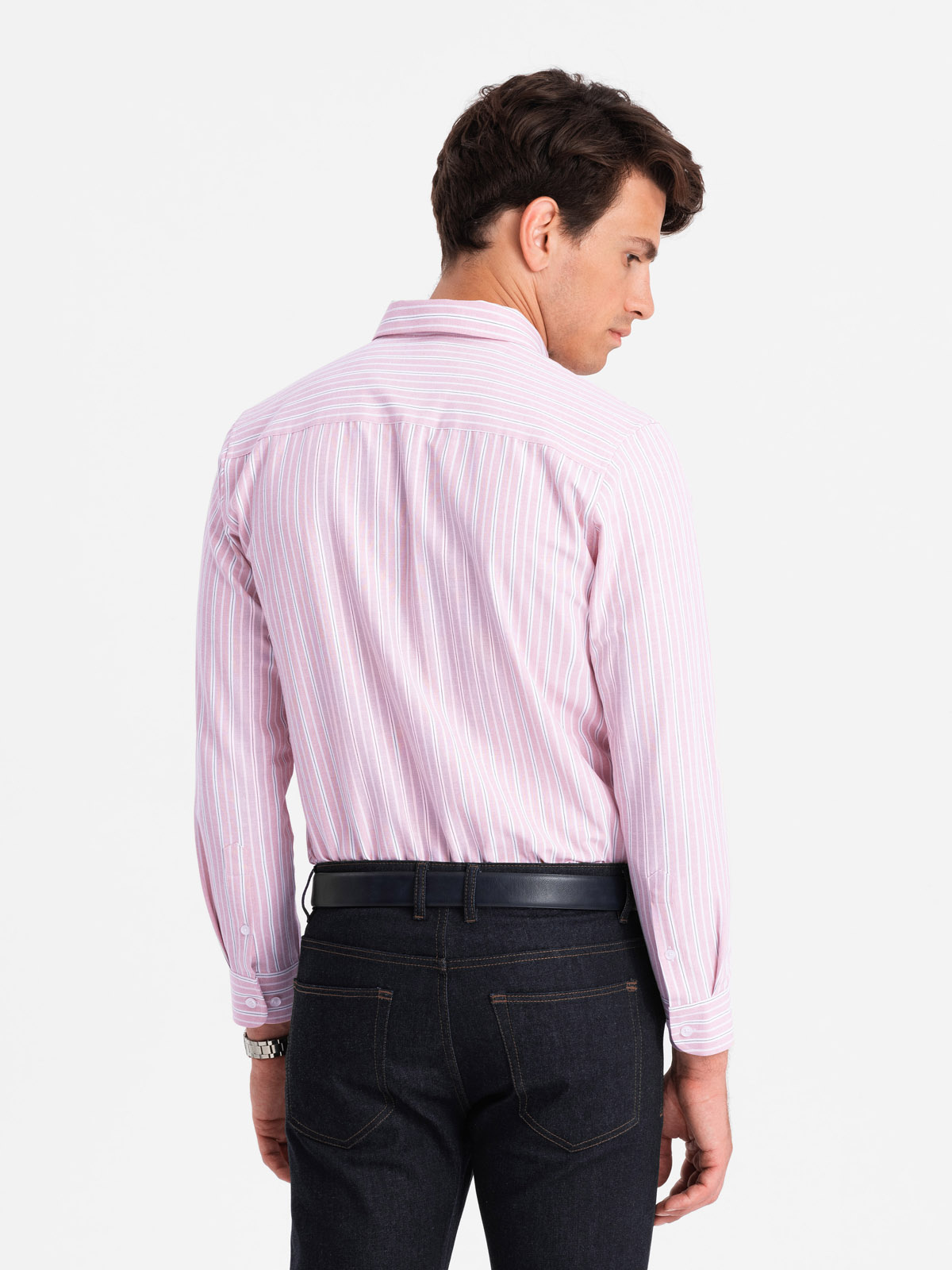 Ombre Men&#039;s cotton REGULAR FIT shirt with fine stripes - pink