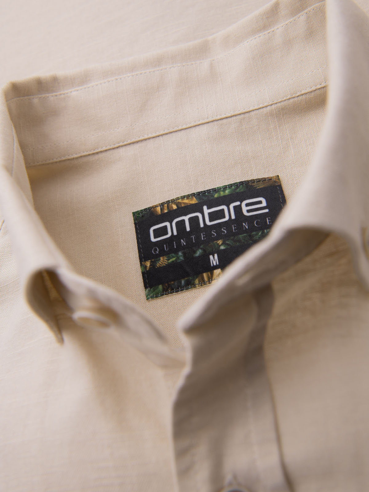 Ombre Men's linen shirt with classic collar and pockets REGULAR FIT - cream