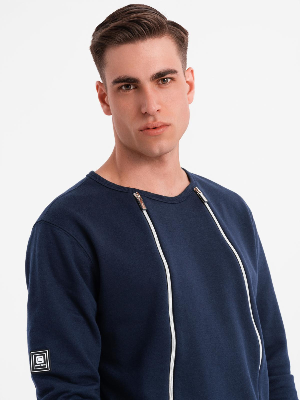 Ombre Men&#039;s sweatshirt with decorative zips on the front - navy blue