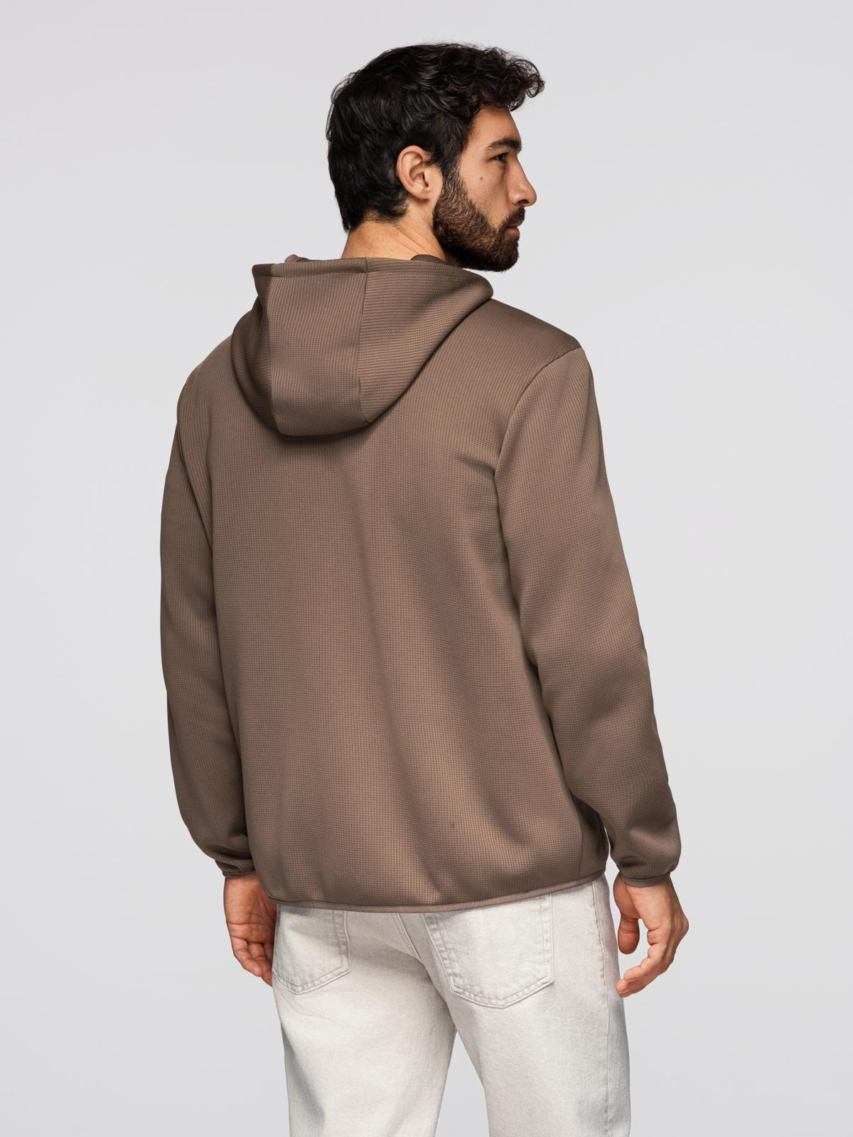 Ombre Men's lightweight jacket of combined materials with hood and decorative quilting - light brown