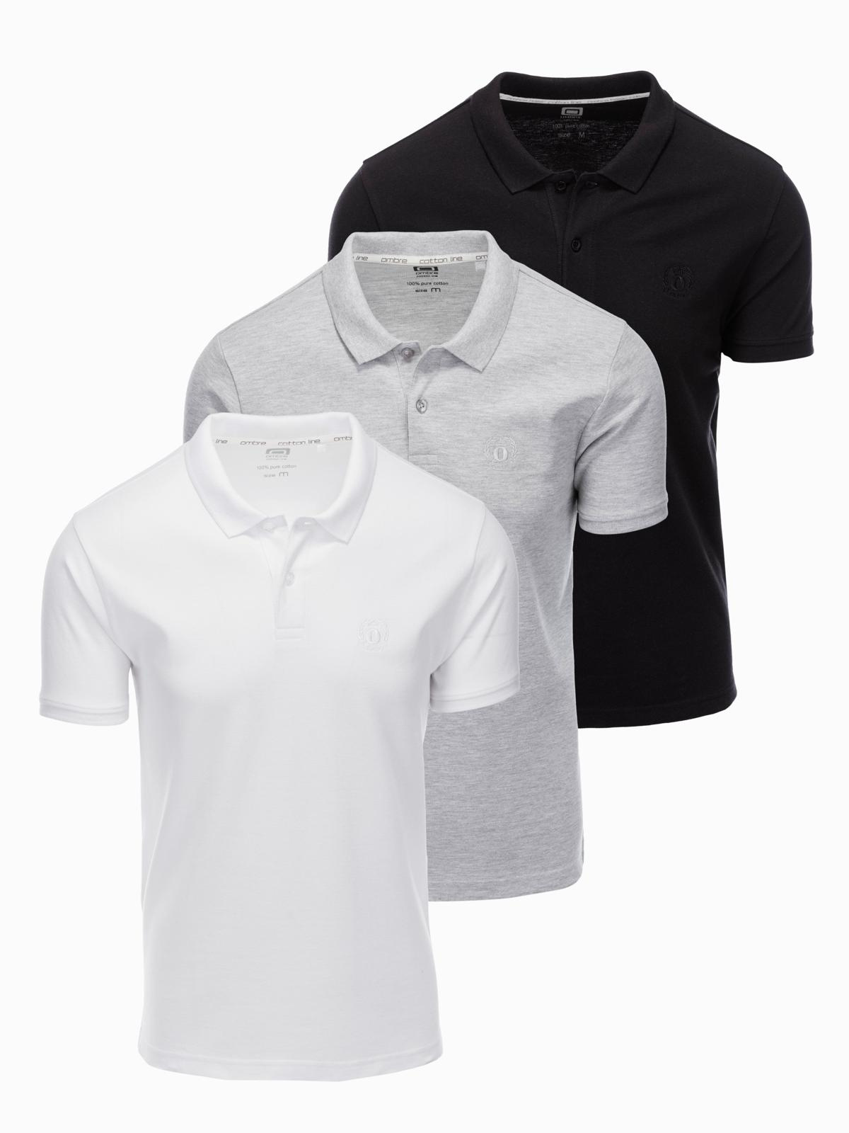 Ombre BASIC men's cotton polo t-shirt set - black/grey melange/white