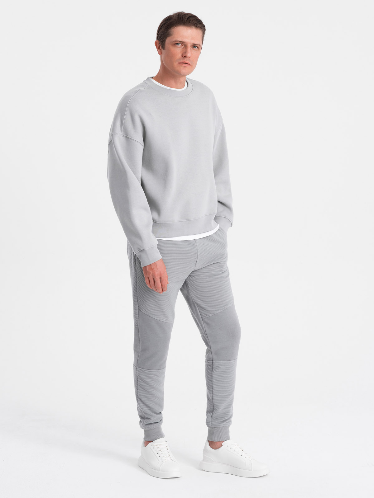 Ombre Men's sweatpants with ottoman fabric inserts - gray