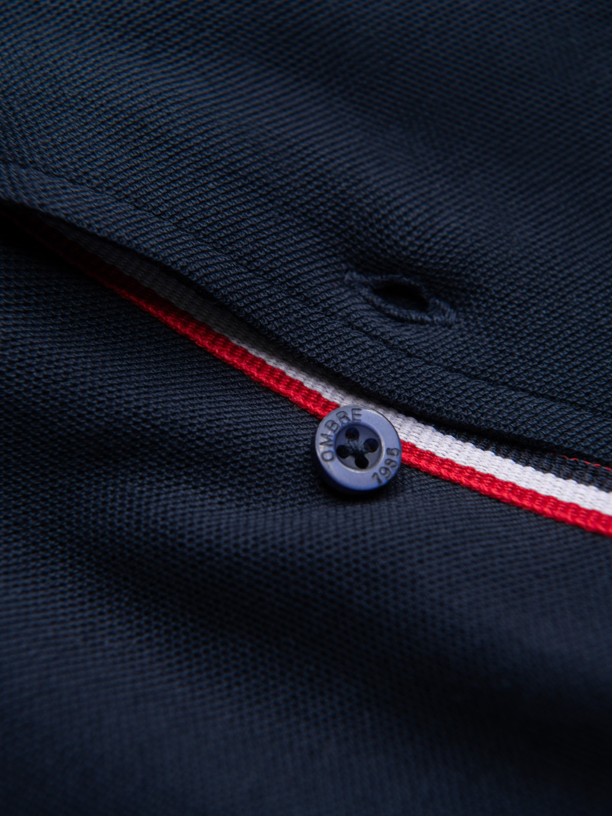 Ombre Men's knitted shirt with short sleeves and collared collar - navy blue