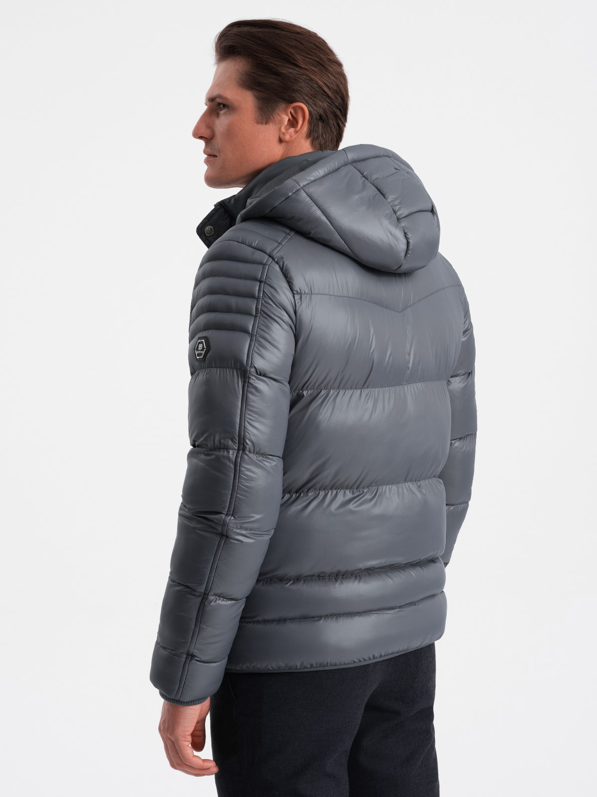 Ombre Heavily insulated quilted men&#039;s jacket with detachable hood - graphite