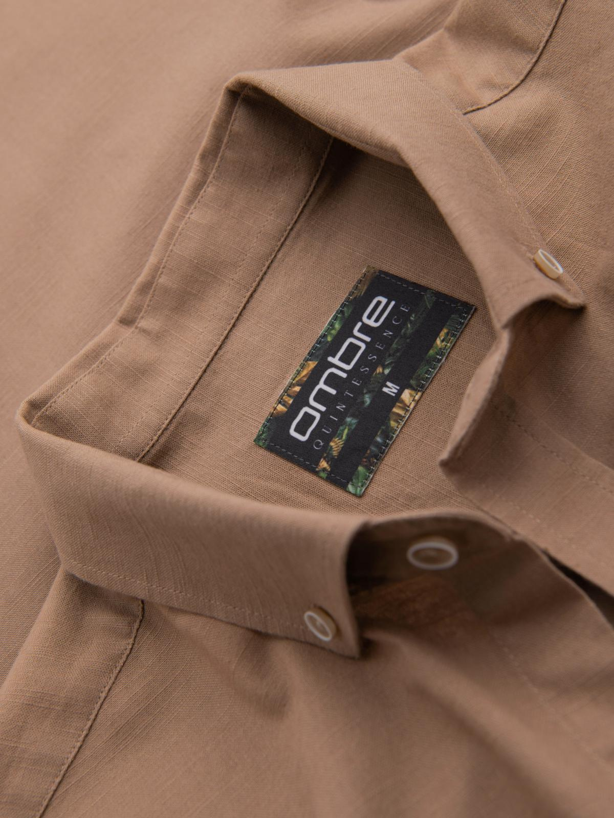 Ombre Men's linen shirt with classic collar and pockets REGULAR FIT - light brown