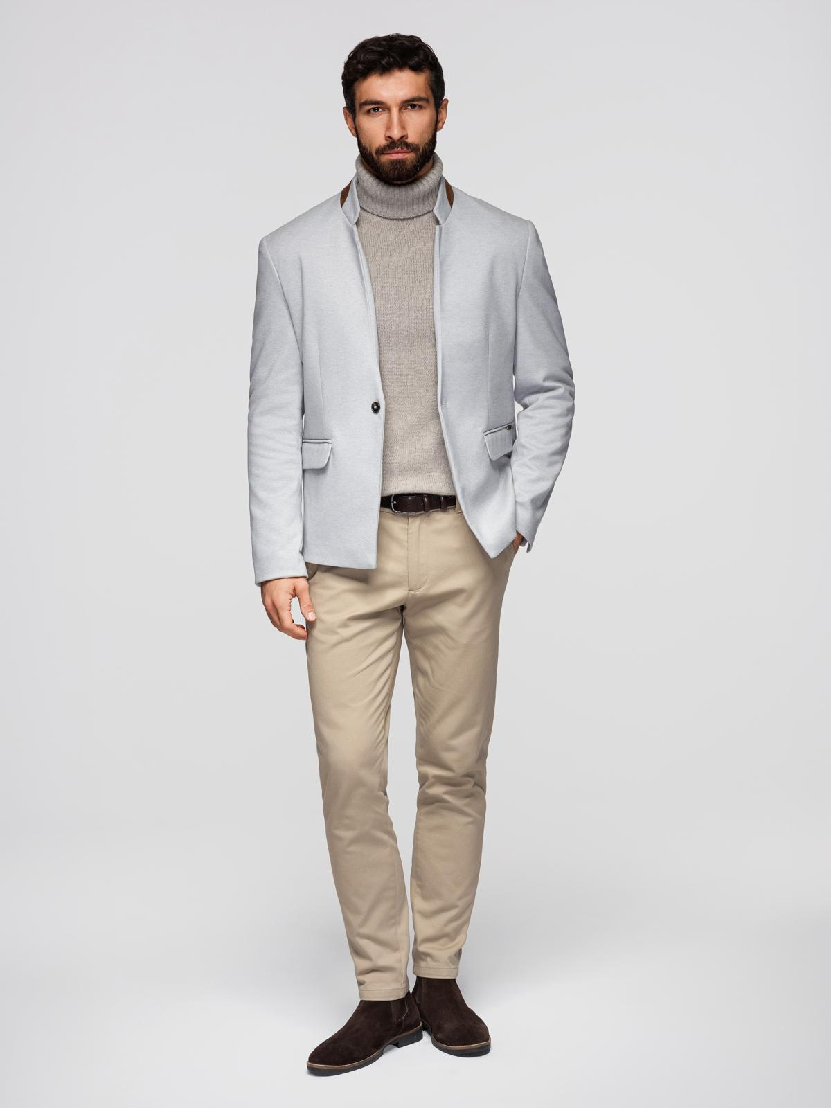 Ombre Men's melange rayon jacket with stand-up collar - grey melange