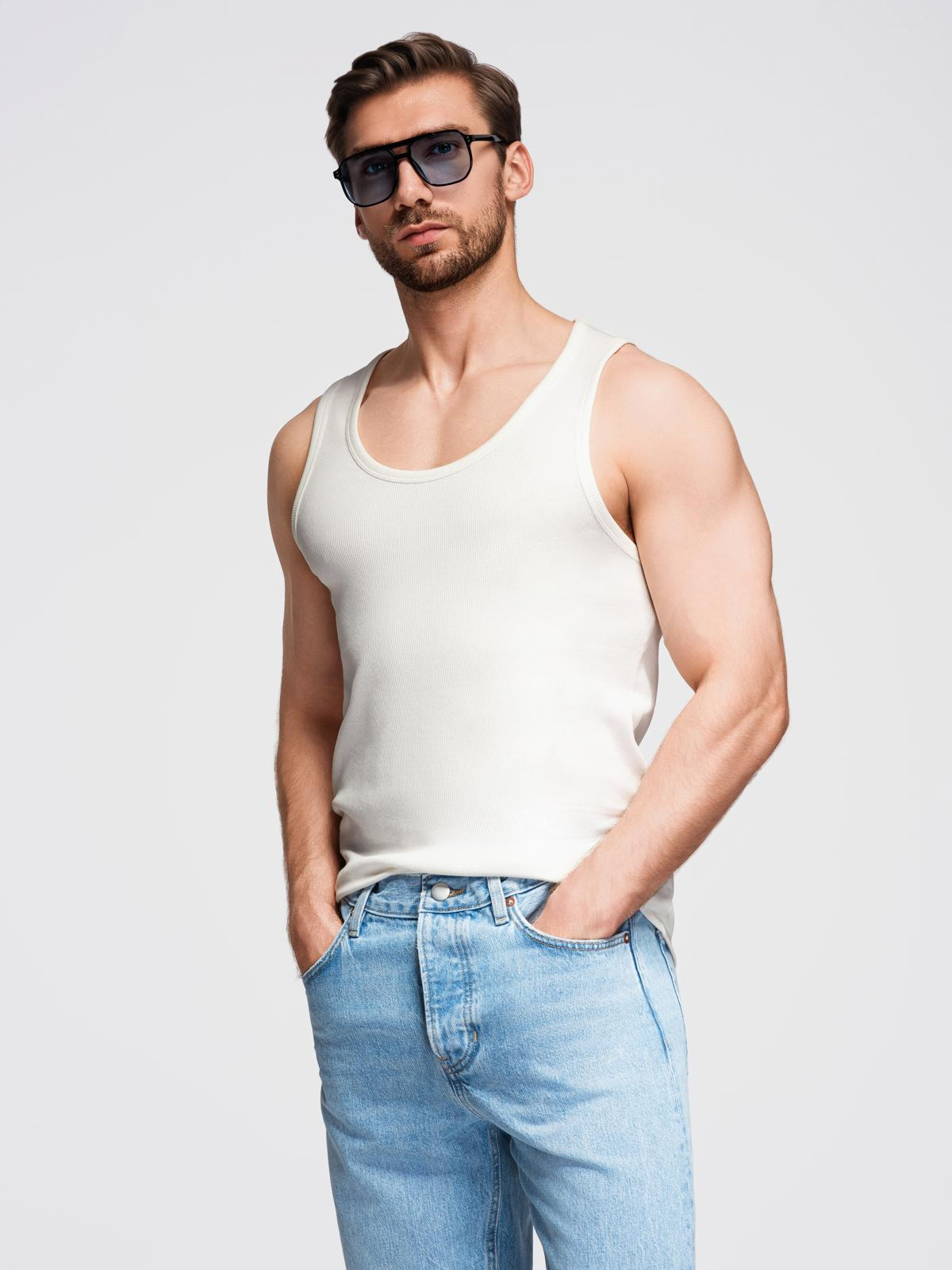 Ombre Men's cotton basic t-shirt with straps - white