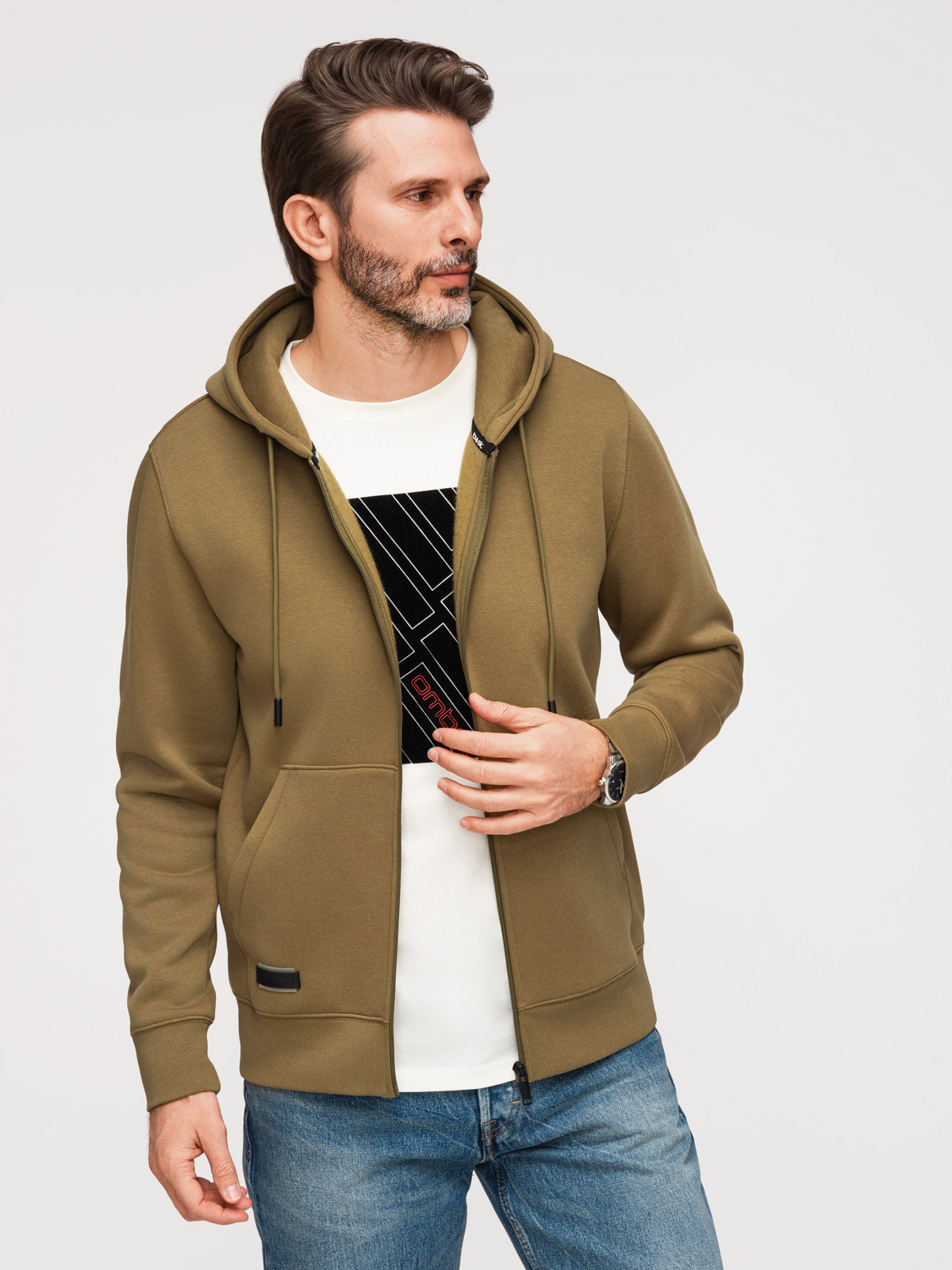 Ombre Men's unbuttoned BASIC sweatshirt - olive