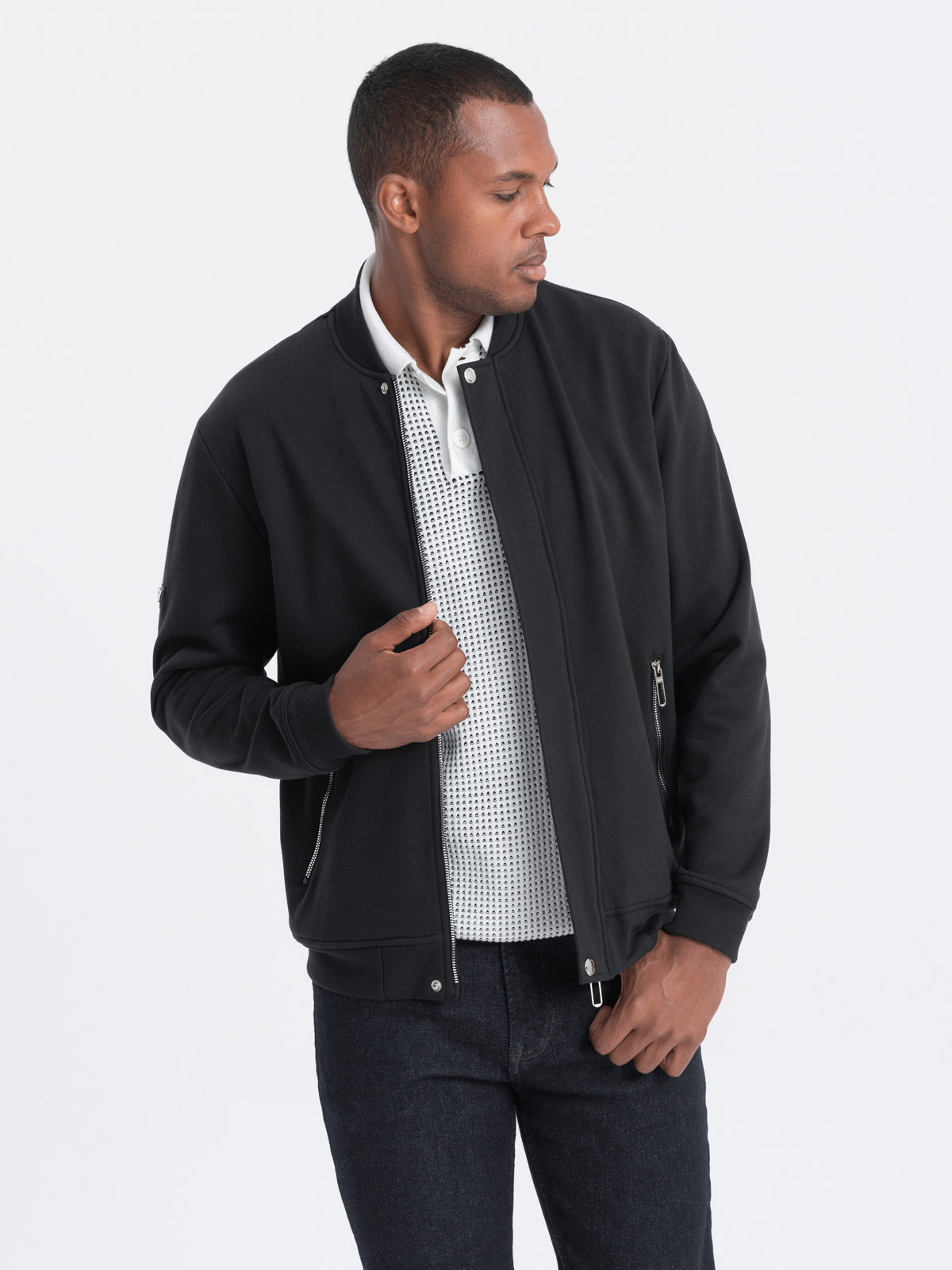 Ombre Men's Unbuttoned Bomber Jacket - Black