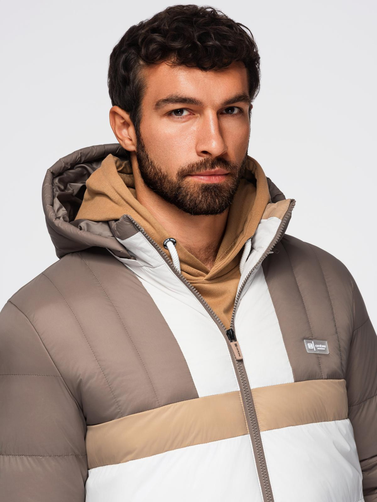 Ombre Colorful retro men&#039;s sports jacket - beige and white