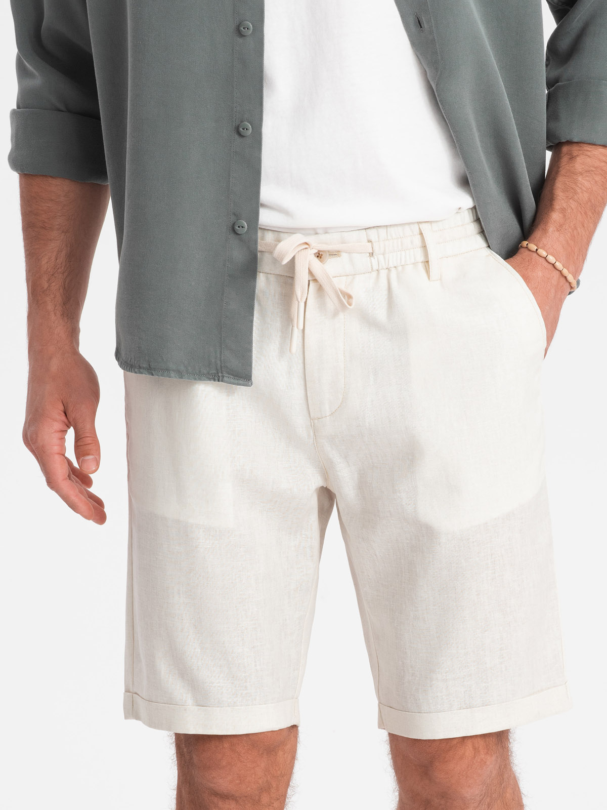 Ombre Men&#039;s short shorts with linen - cream