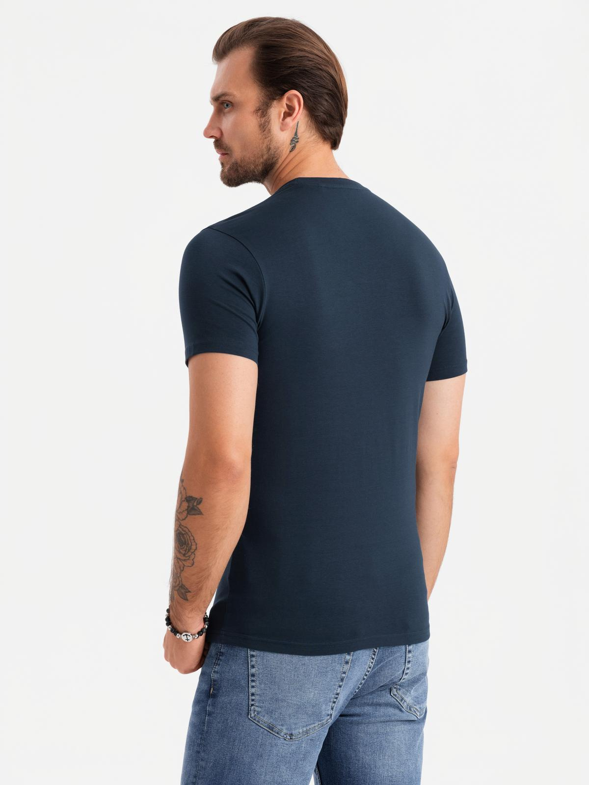 Ombre Men's SLIM FIT T-shirt with round neckline and logo - navy blue
