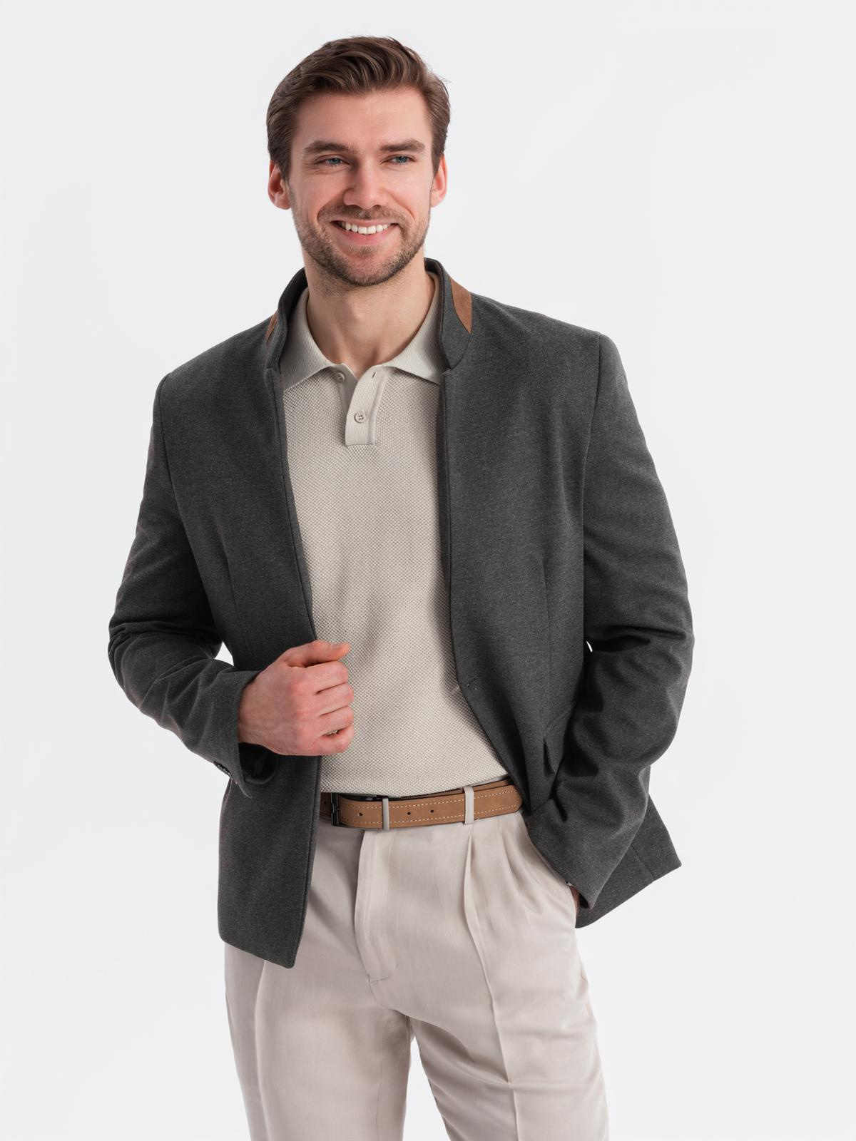 Ombre Men&#039;s melange rayon jacket with stand-up collar - black melange