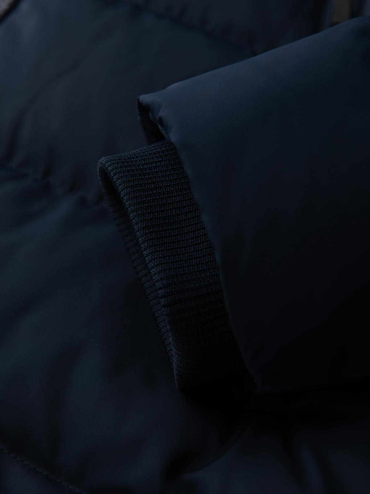 Ombre Men&#039;s jacket with asymmetrical quilting and hood - navy blue