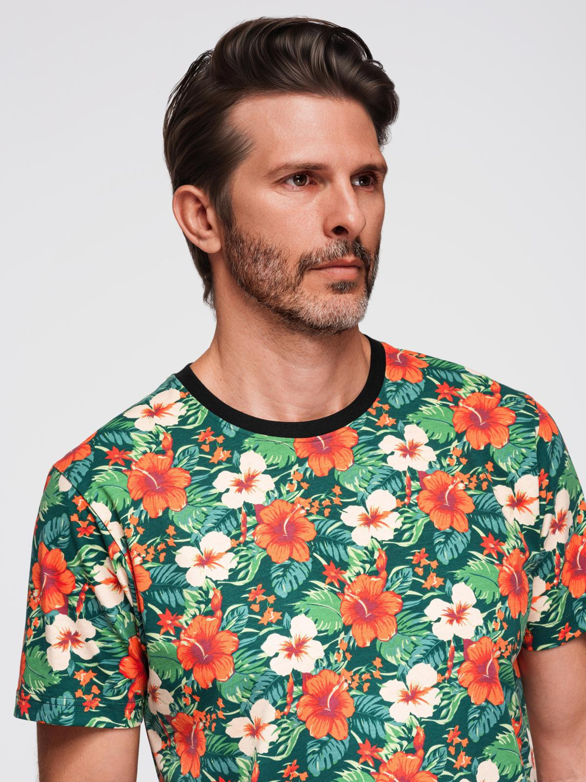 Ombre Men's full print floral pattern cotton t-shirt - black