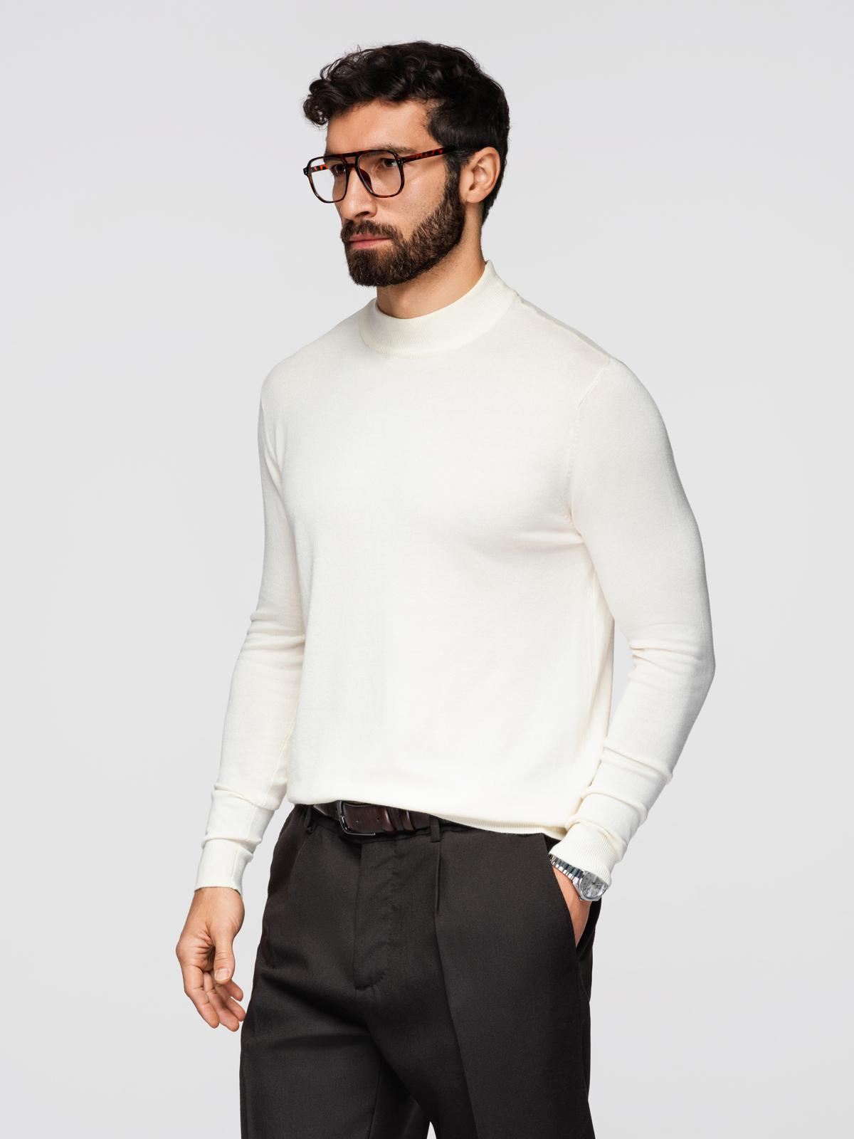 Ombre Men's knitted half turtleneck with viscose - cream
