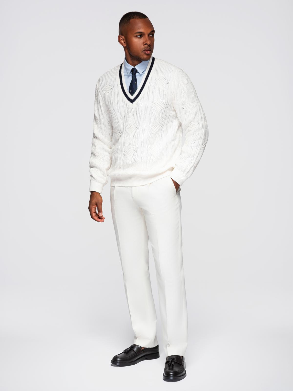 Ombre Men's plaid sweater with crew neckline - white