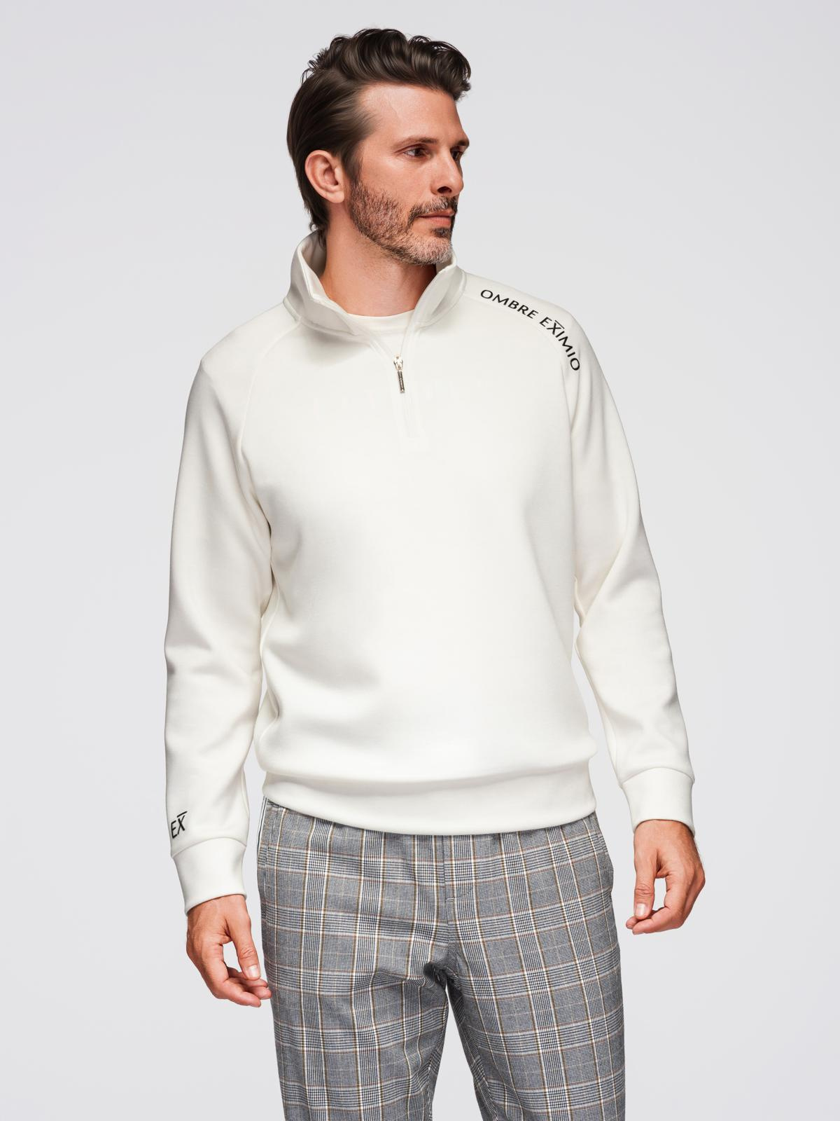 Ombre Men's sweatshirt with unbuttoned high collar and contrasting print - ecru