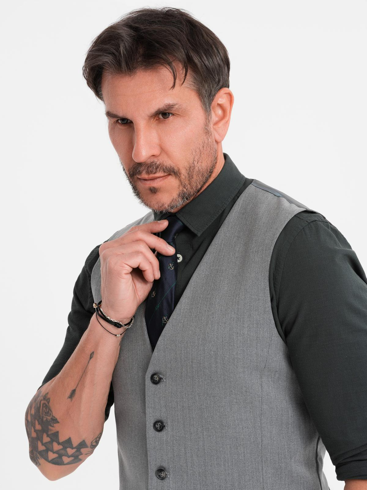Ombre Elegant men's SLIM FIT herringbone vest - grey