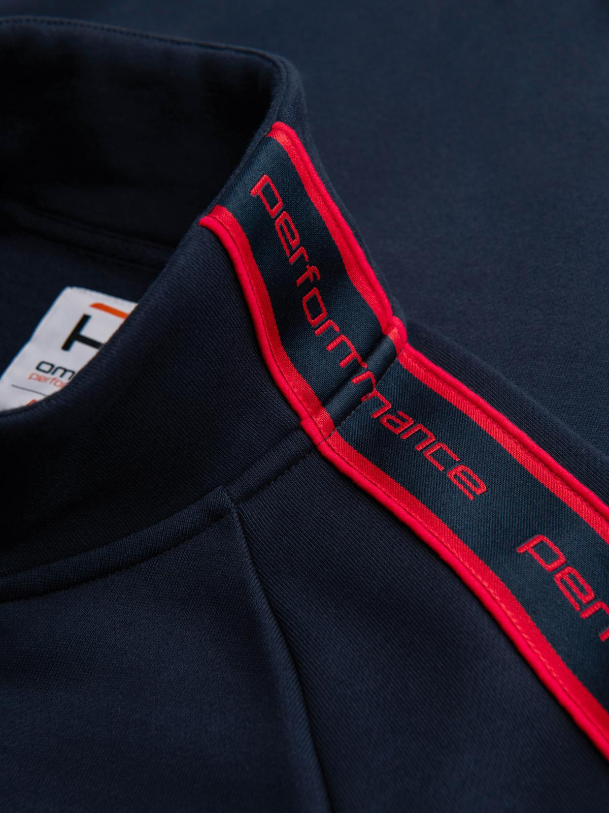 Ombre Men's unbuttoned sweatshirt with piping and high collar - navy blue