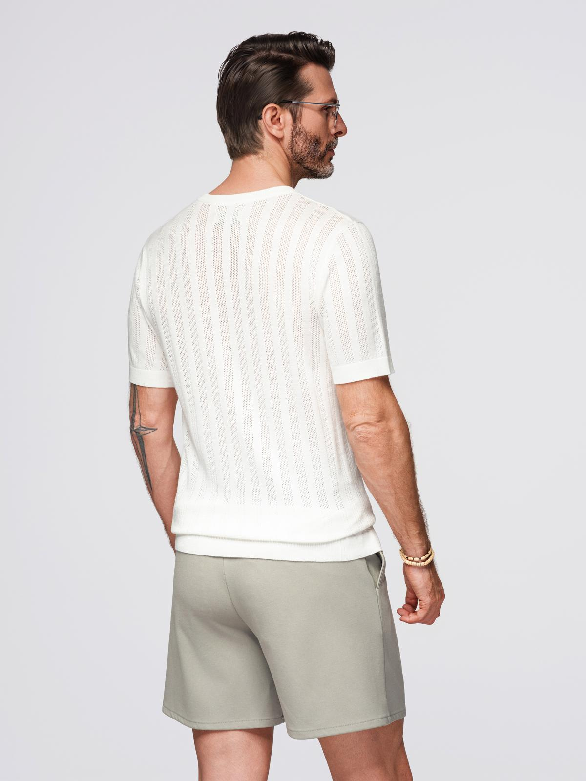 Ombre Men's openwork sweater with round neckline and short sleeves - white