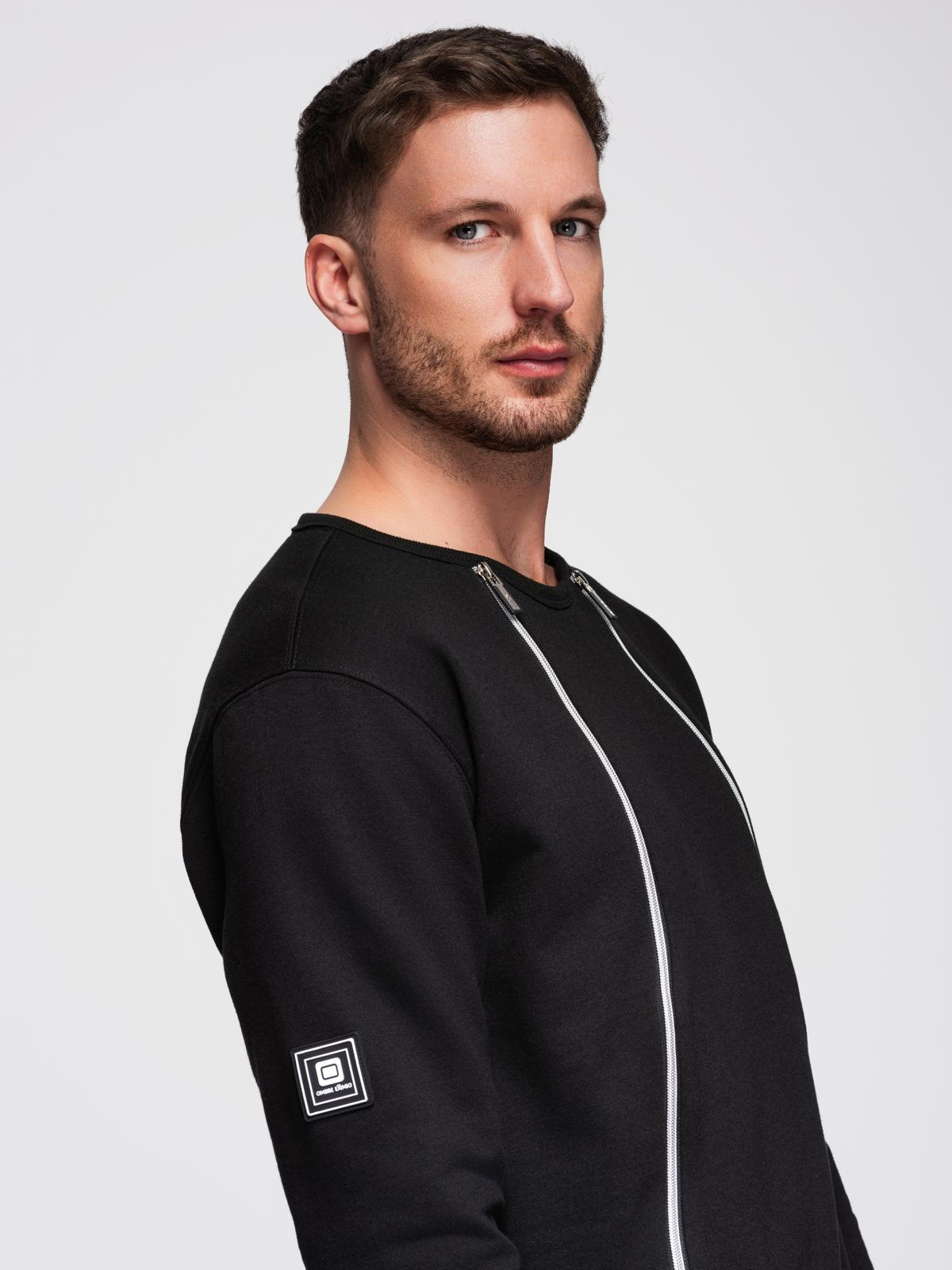 Ombre Men's sweatshirt with decorative front zips - black