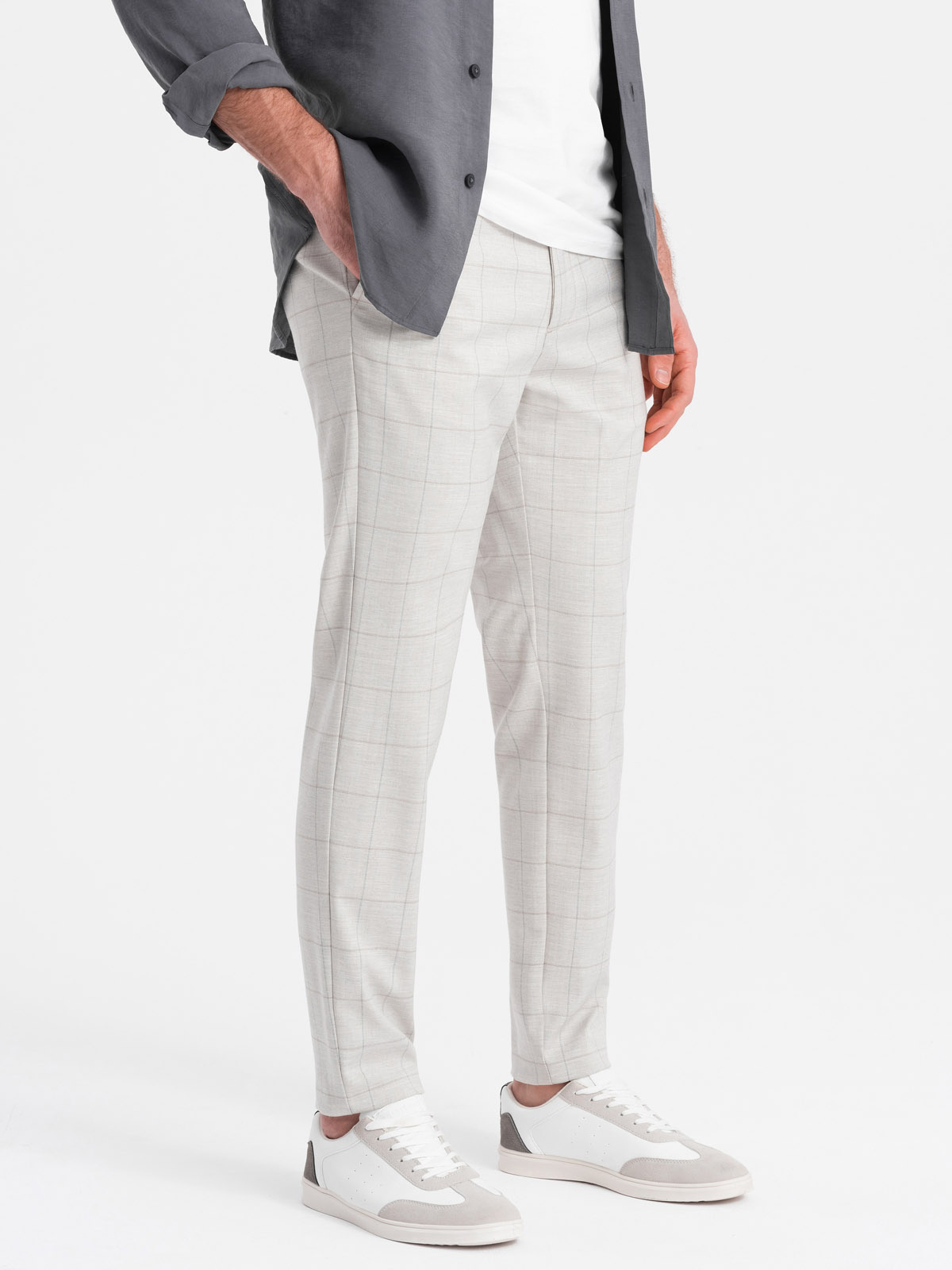 Ombre Men&#039;s pants with a classic cut in a delicate check - beige