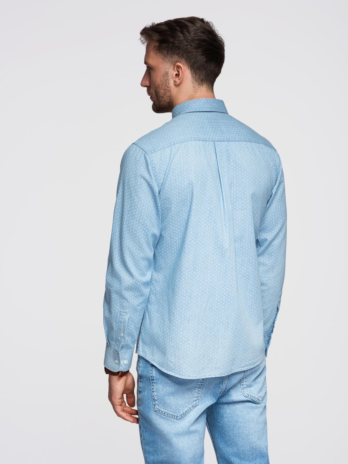 Ombre Men's patterned thin denim shirt with pocket - light blue