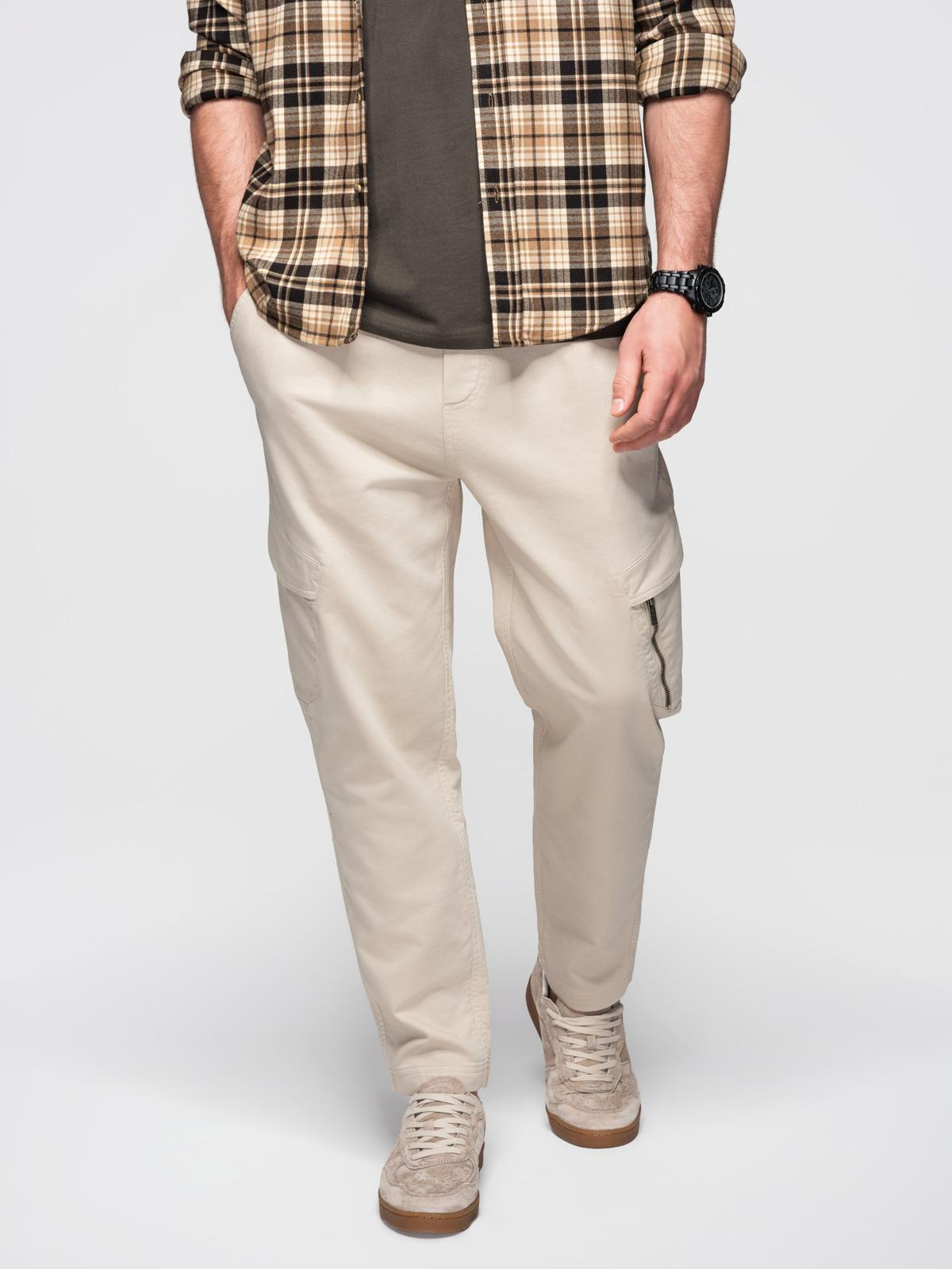 Ombre Men's knitted joggers with cargo pockets - cream