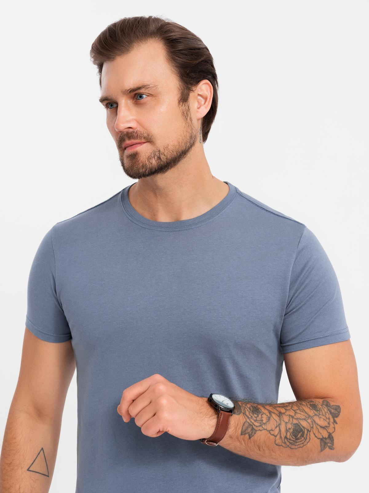 Ombre BASIC men's cotton shirt set with round neckline - white/graphite/blue denim