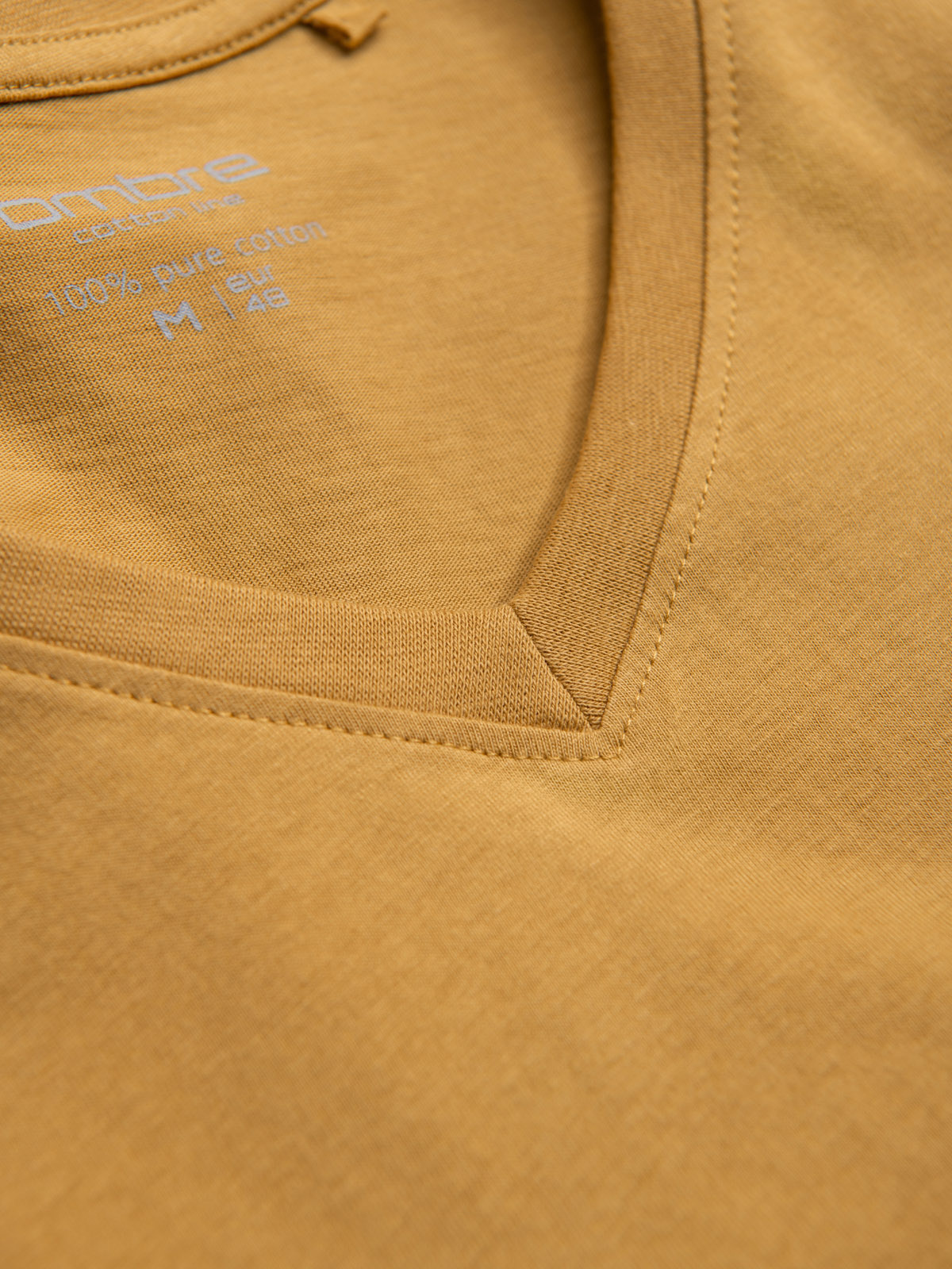 Ombre BASIC men's classic cotton T-shirt with a serape neckline - mustard