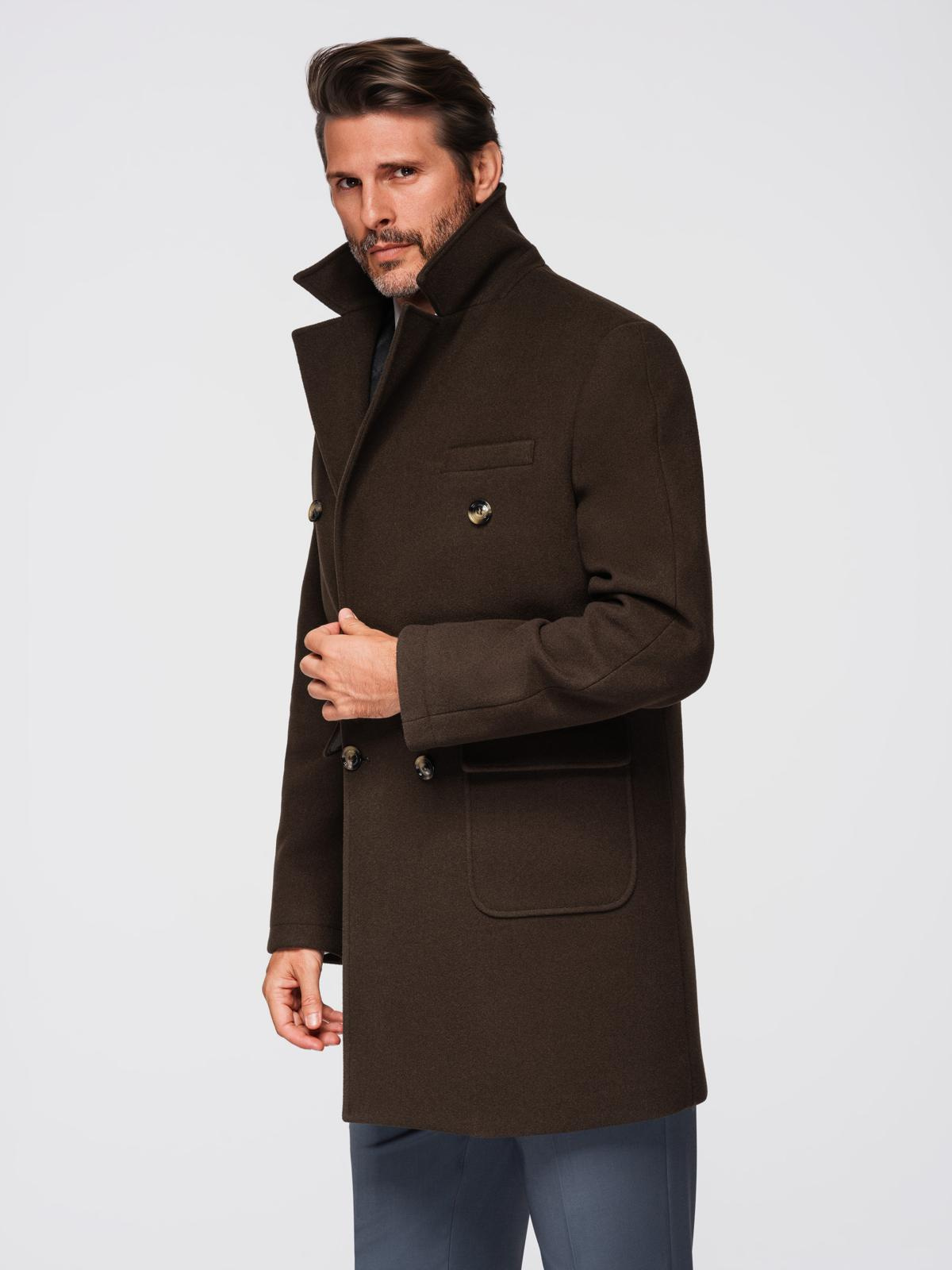 Ombre Men&#039;s double-breasted coat with decorative buttons - dark brown